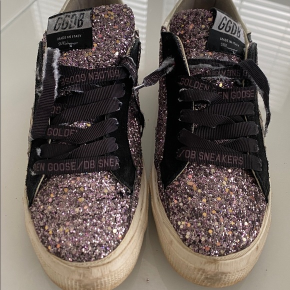 Golden Goose May Gliter lilac/animal print sneakers sz 39 - Picture 10 of 13